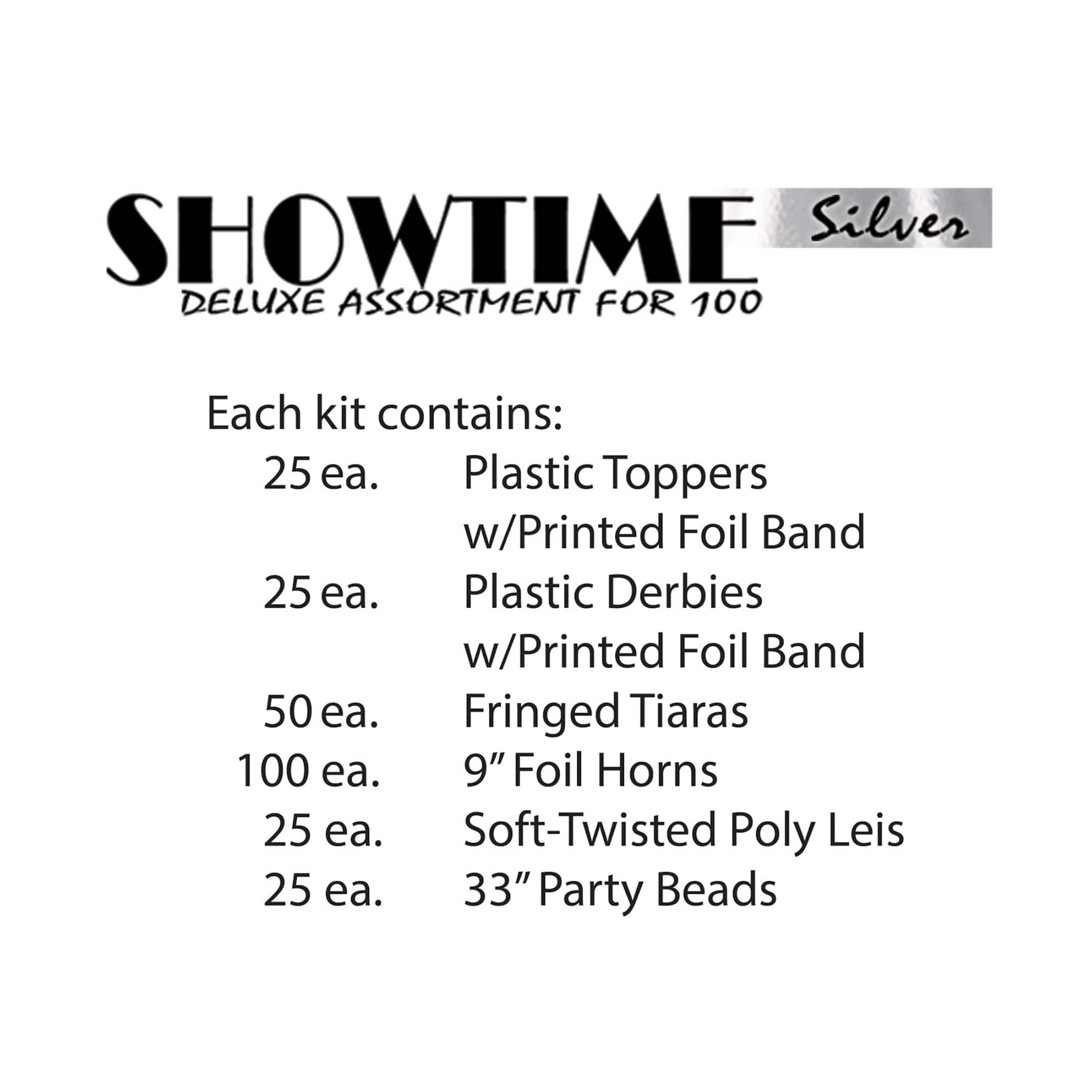 Beistle Black & Silver New Year Showtime Deluxe Party Favor Kit for 100